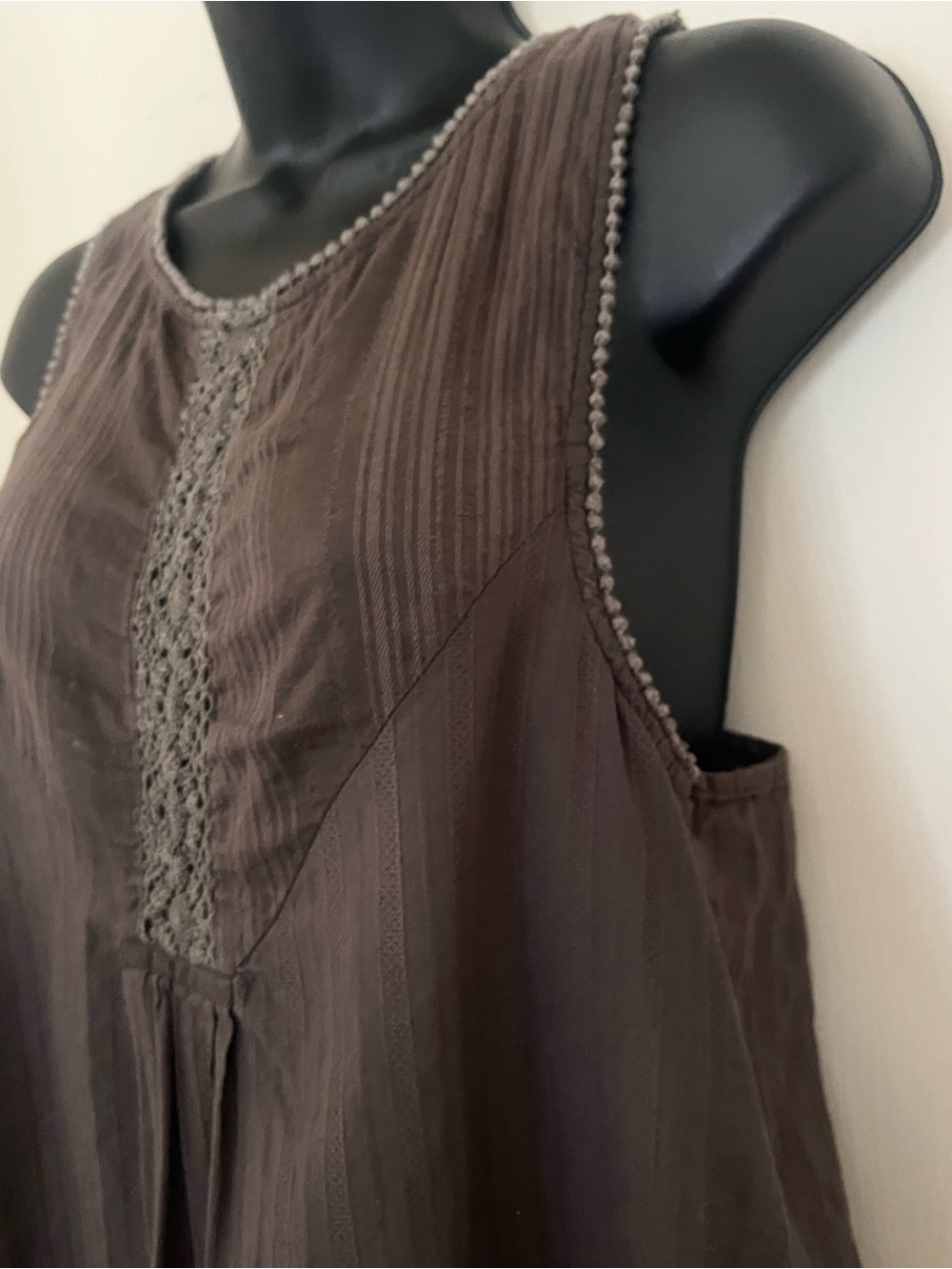 Roxy Brown Crochet-Trim Sleeveless Top